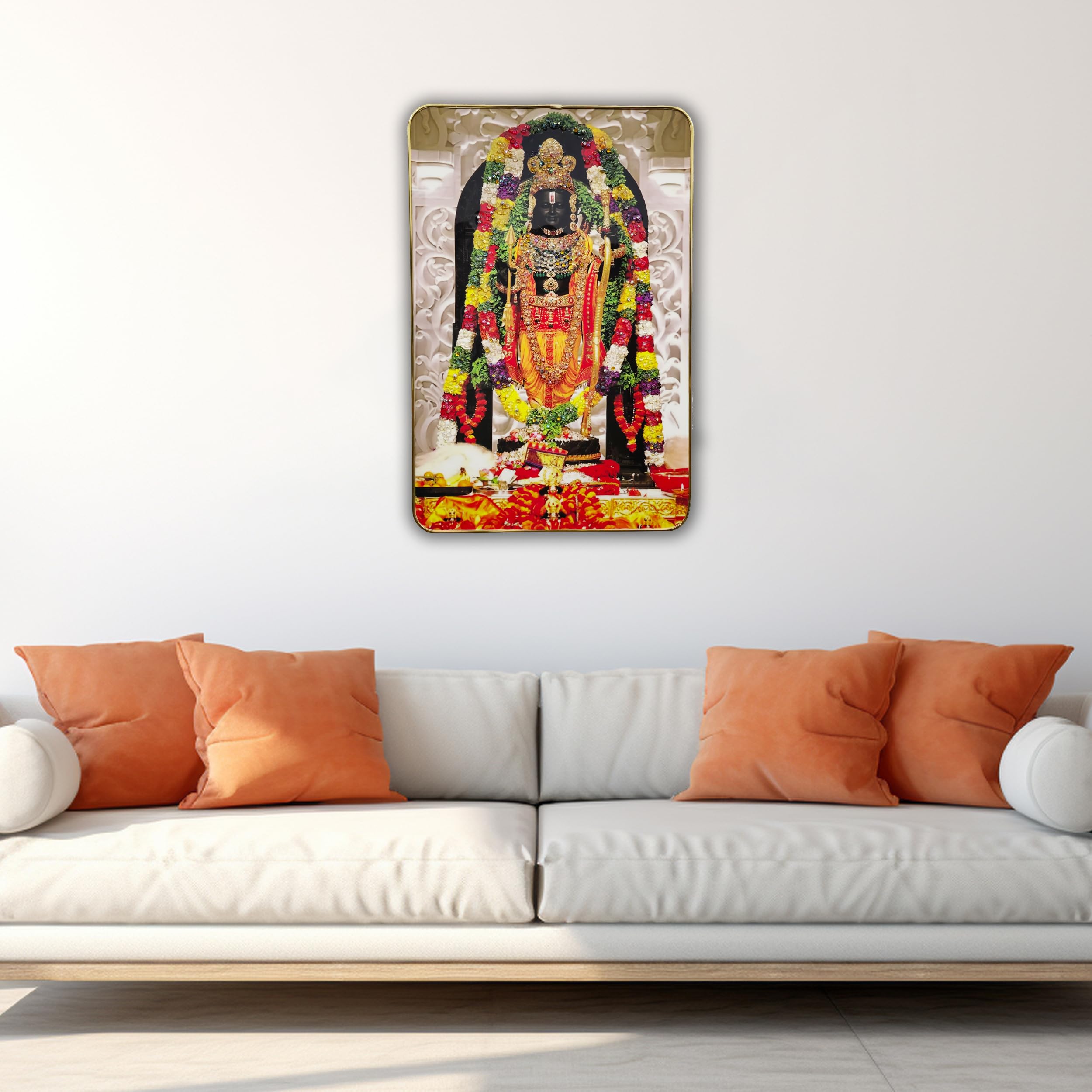 Masstone Ram Lalla Ayodhya Model Wall Painting With Crystal Embedded High Gloss Surface Gold Slim Frame Embossed, 45X30 Cm Wall